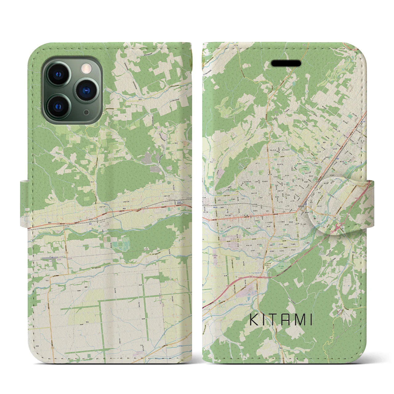【北見(北海道)】地図柄iPhoneケース(手帳タイプ)ナチュラル・iPhone 11 Pro 用