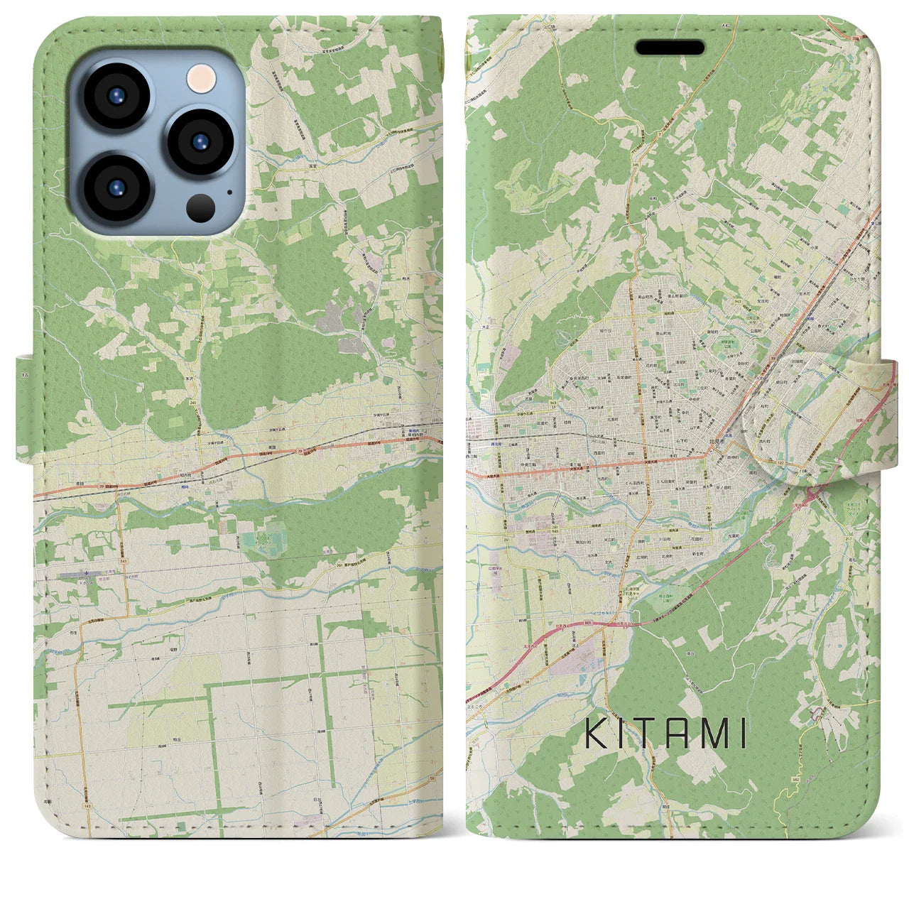 【北見(北海道)】地図柄iPhoneケース(手帳タイプ)ナチュラル・iPhone 13 Pro Max 用