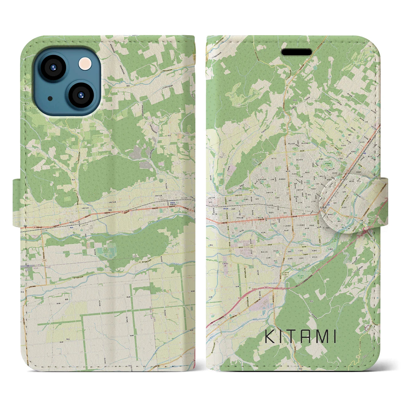 【北見(北海道)】地図柄iPhoneケース(手帳タイプ)ナチュラル・iPhone 13 用