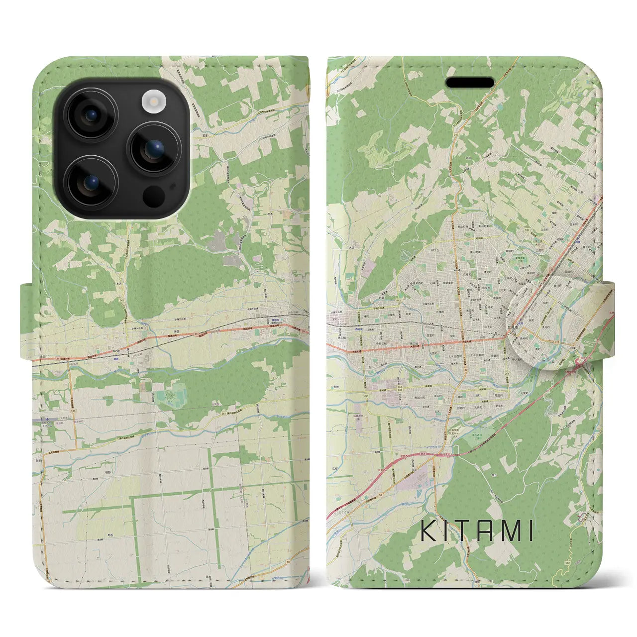 【北見(北海道)】地図柄iPhoneケース(手帳タイプ)ナチュラル・iPhone 16 用