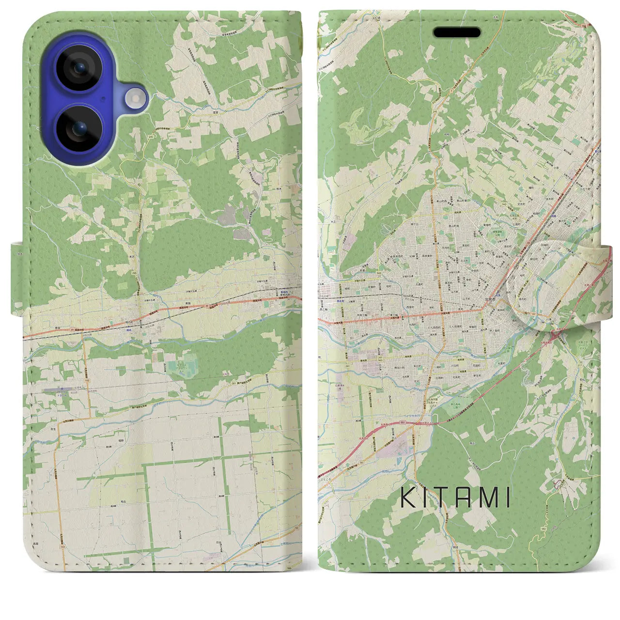【北見(北海道)】地図柄iPhoneケース(手帳タイプ)ナチュラル・iPhone 16 Pro Max 用