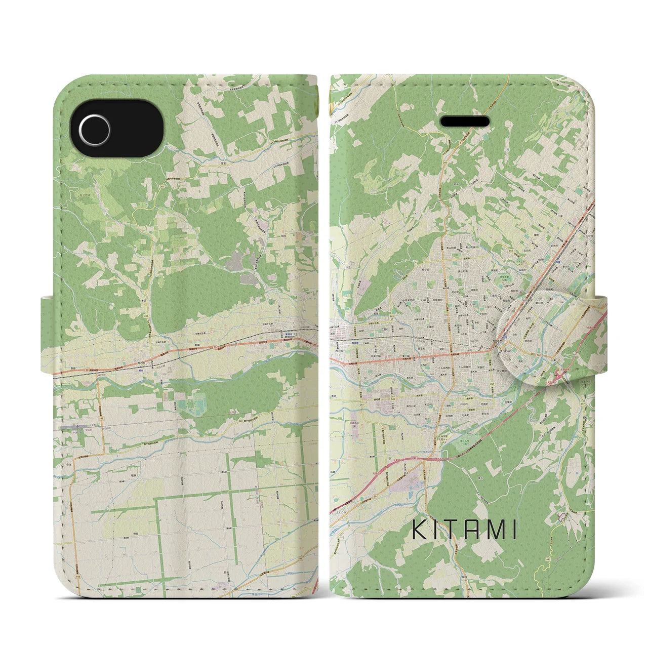 【北見(北海道)】地図柄iPhoneケース(手帳タイプ)ナチュラル・iPhone SE(第3 / 第2世代) / 8 / 7 / 6s / 6 用