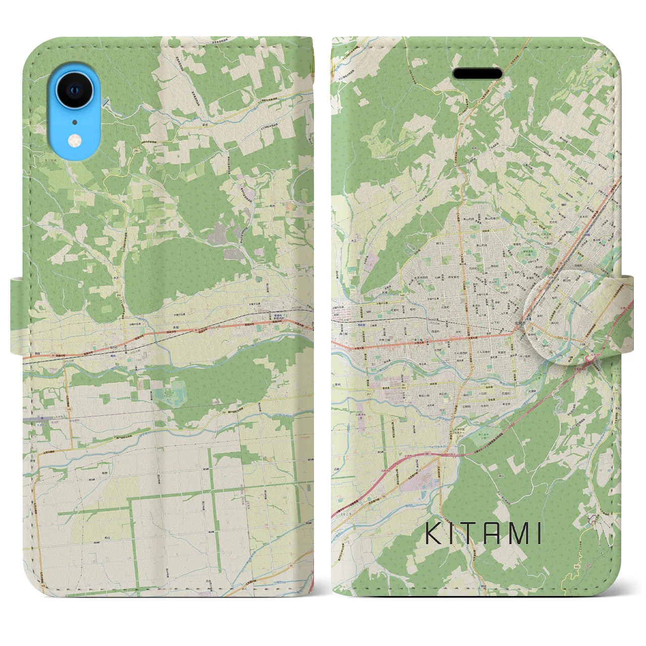 【北見(北海道)】地図柄iPhoneケース(手帳タイプ)ナチュラル・iPhone XR 用