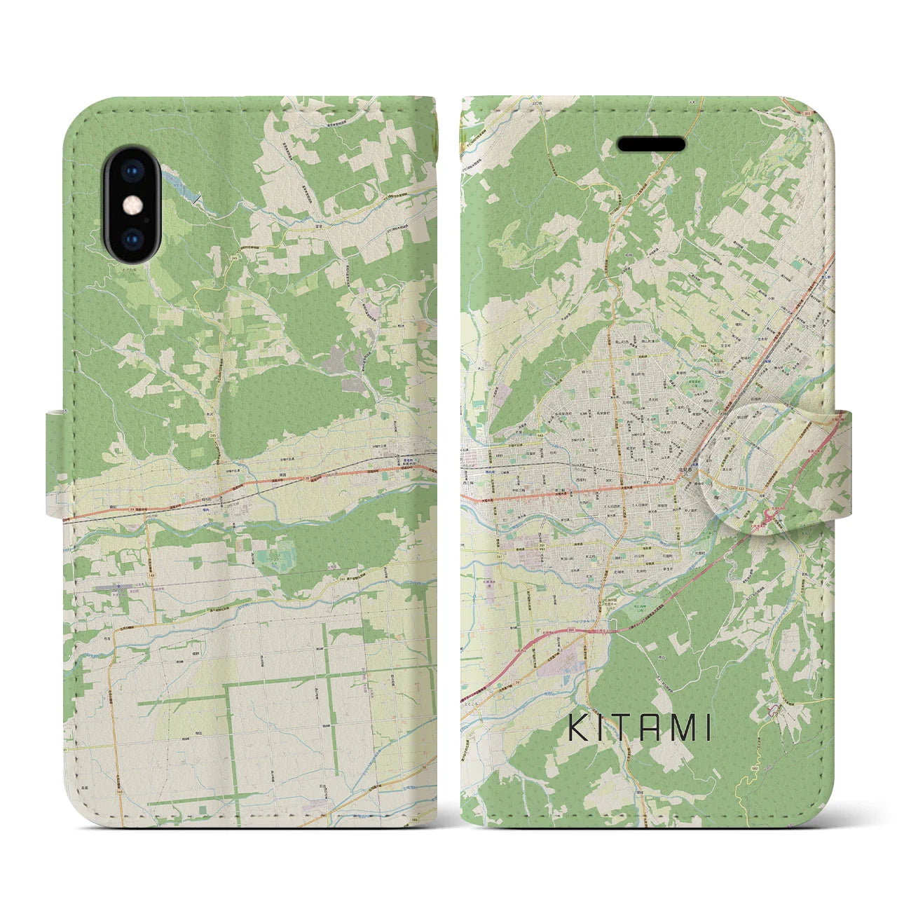 【北見(北海道)】地図柄iPhoneケース(手帳タイプ)ナチュラル・iPhone XS / X 用