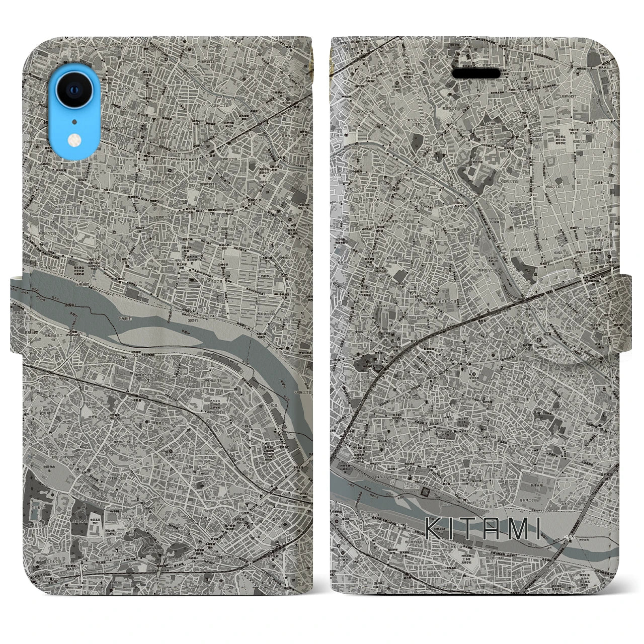 【喜多見(東京都)】地図柄iPhoneケース(手帳タイプ)モノトーン・iPhone XR 用