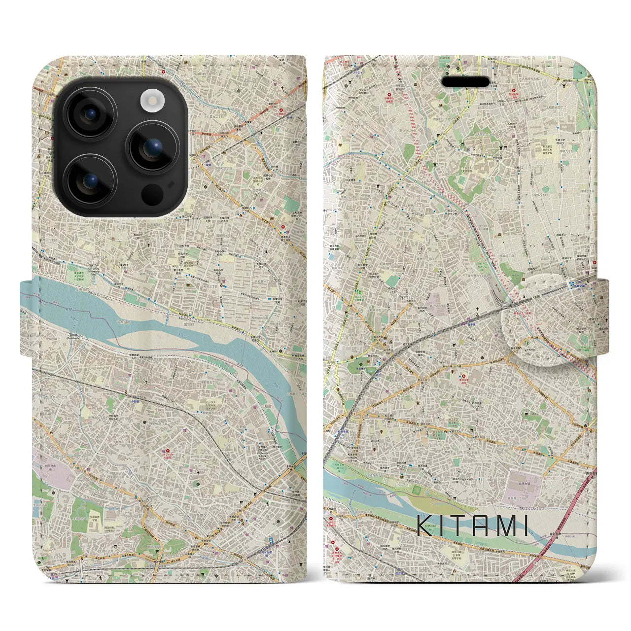 【喜多見(東京都)】地図柄iPhoneケース(手帳タイプ)ナチュラル・iPhone 16 用