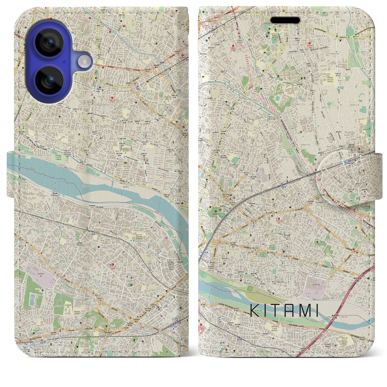 【喜多見(東京都)】地図柄iPhoneケース(手帳タイプ)ナチュラル・iPhone 16 Pro Max 用