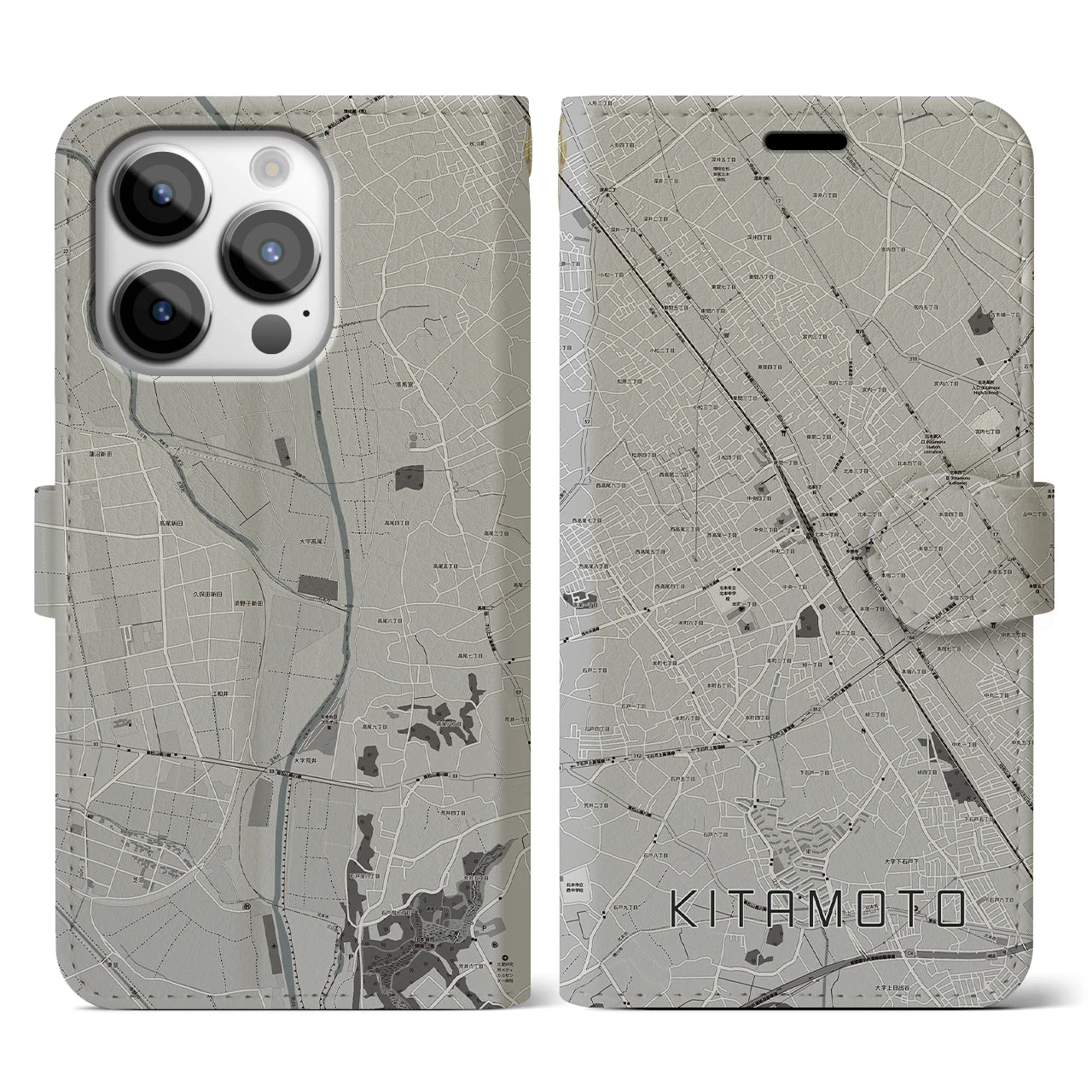 【北本(埼玉県)】地図柄iPhoneケース(手帳タイプ)