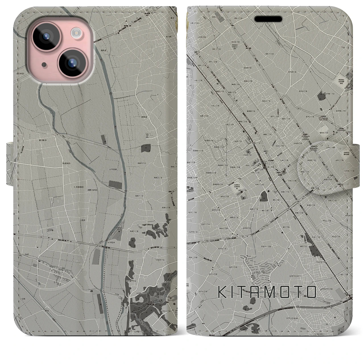 【北本(埼玉県)】地図柄iPhoneケース(手帳タイプ)