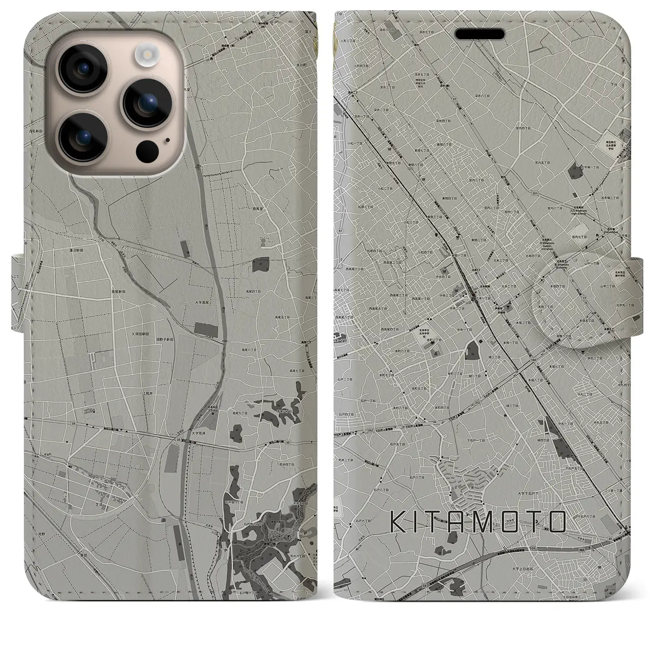 【北本(埼玉県)】地図柄iPhoneケース(手帳タイプ)