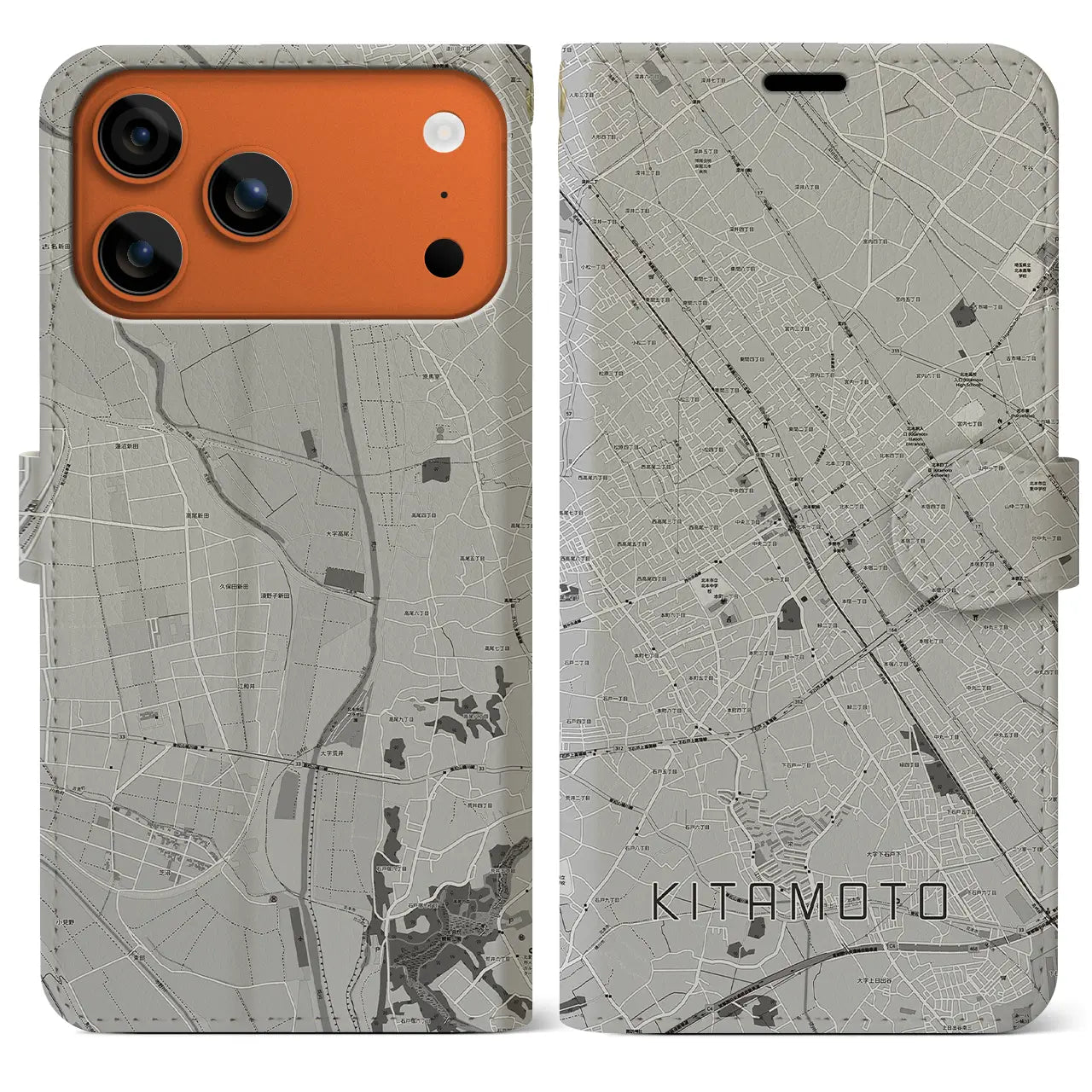 【北本(埼玉県)】地図柄iPhoneケース(手帳タイプ)