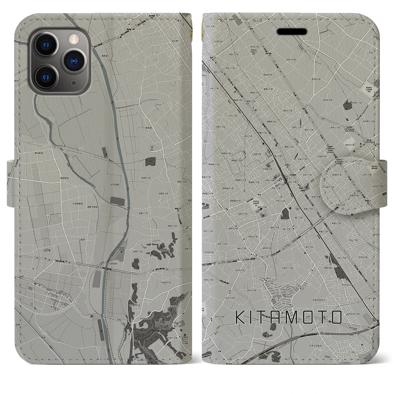 【北本(埼玉県)】地図柄iPhoneケース(手帳タイプ)