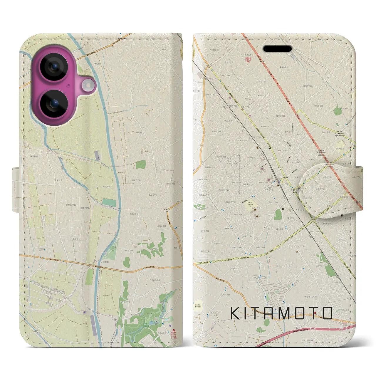 【北本(埼玉県)】地図柄iPhoneケース(手帳タイプ)