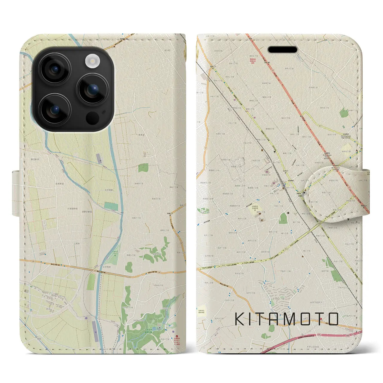 【北本(埼玉県)】地図柄iPhoneケース(手帳タイプ)ナチュラル・iPhone 16 用