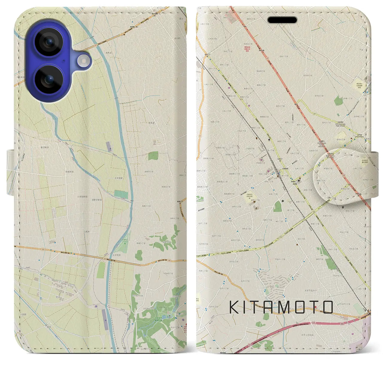 【北本(埼玉県)】地図柄iPhoneケース(手帳タイプ)ナチュラル・iPhone 16 Pro Max 用