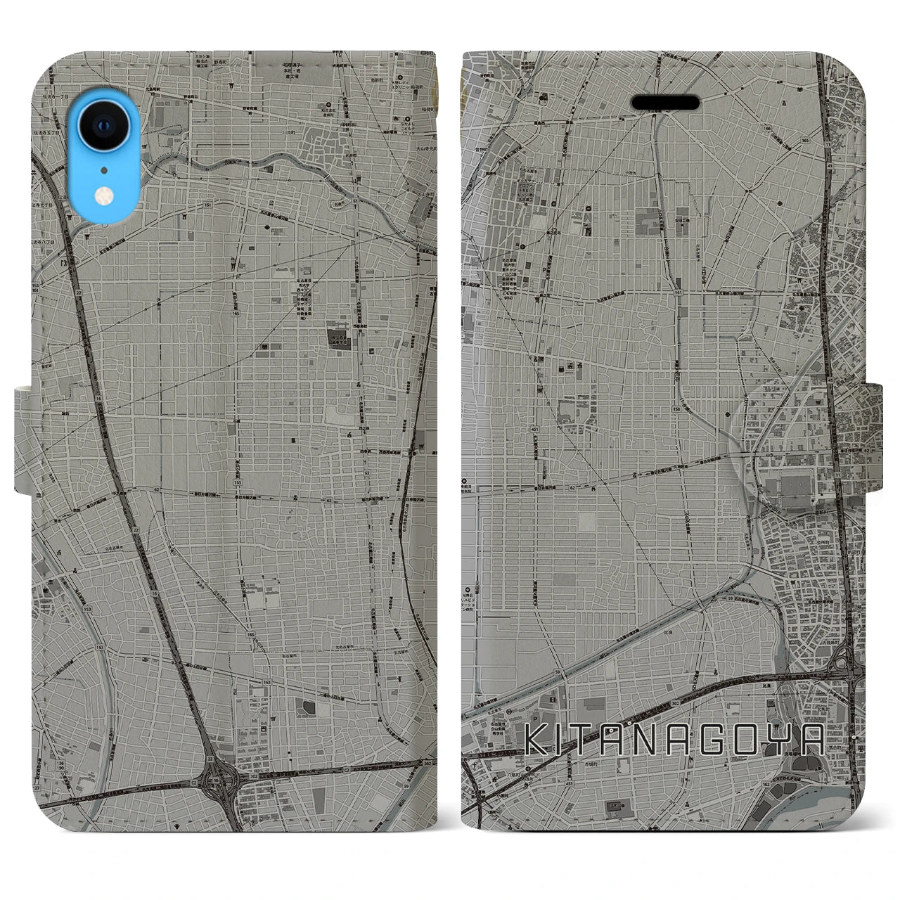【北名古屋(愛知県)】地図柄iPhoneケース(手帳タイプ)モノトーン・iPhone XR 用