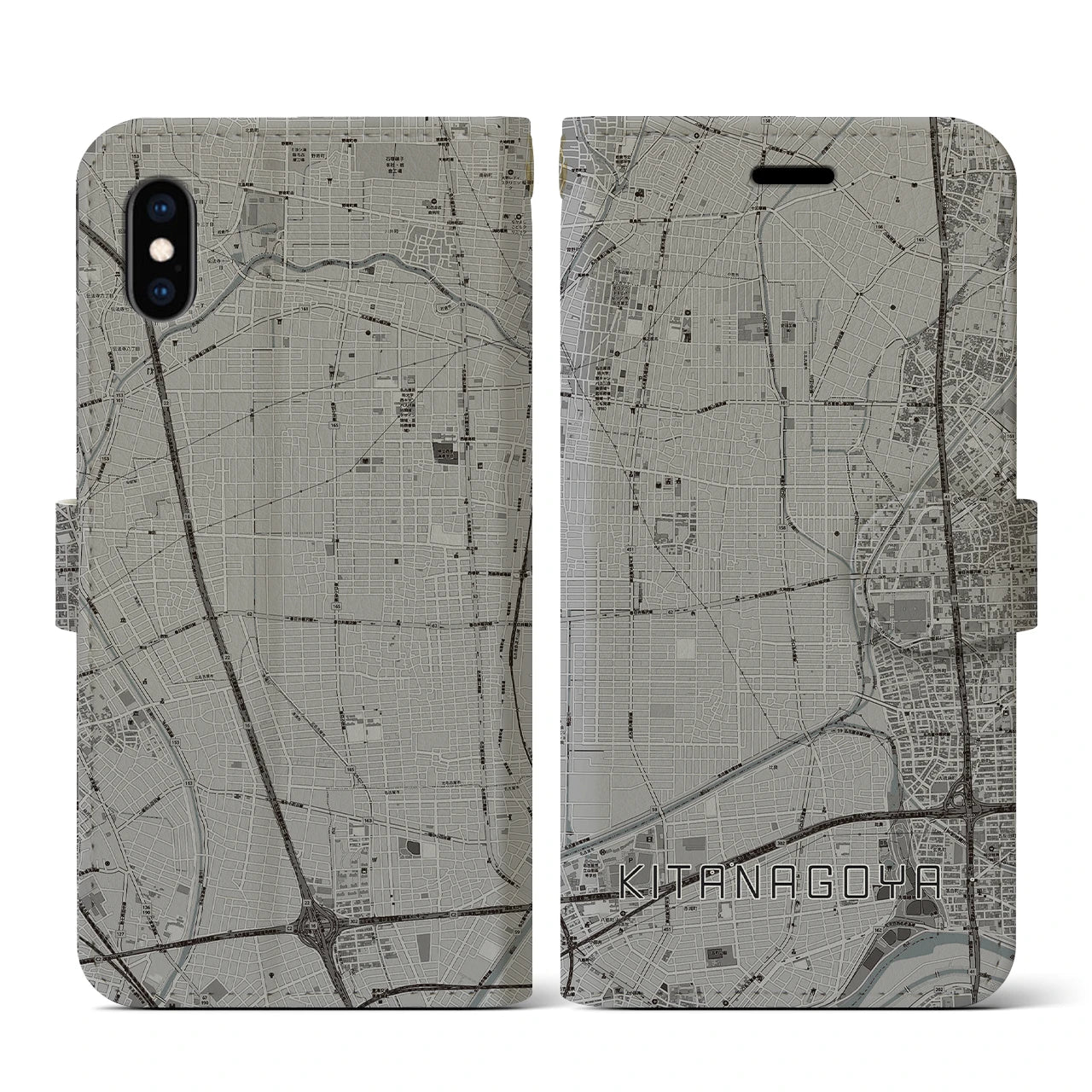 【北名古屋(愛知県)】地図柄iPhoneケース(手帳タイプ)モノトーン・iPhone XS / X 用