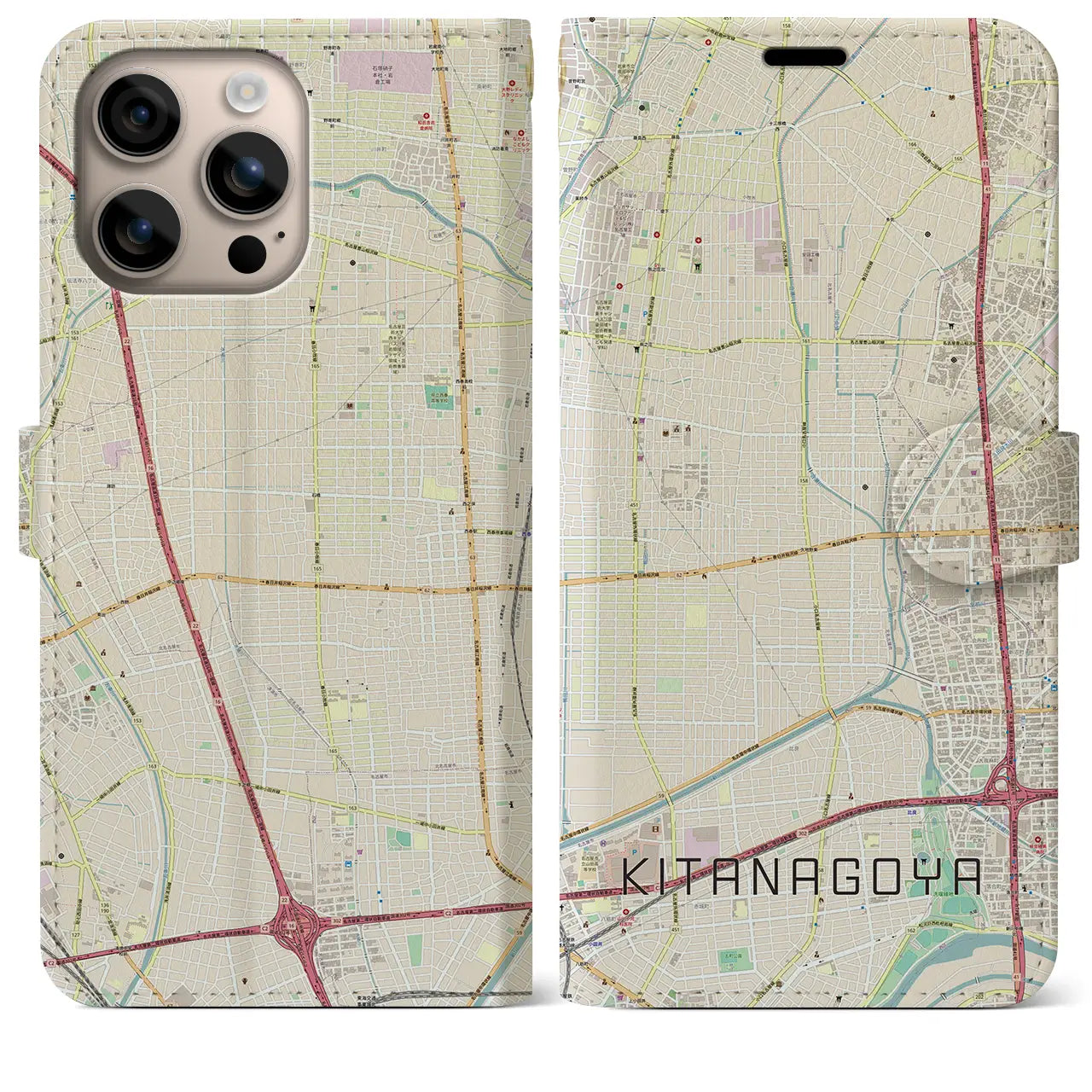 【北名古屋(愛知県)】地図柄iPhoneケース(手帳タイプ)ナチュラル・iPhone 16 Plus 用