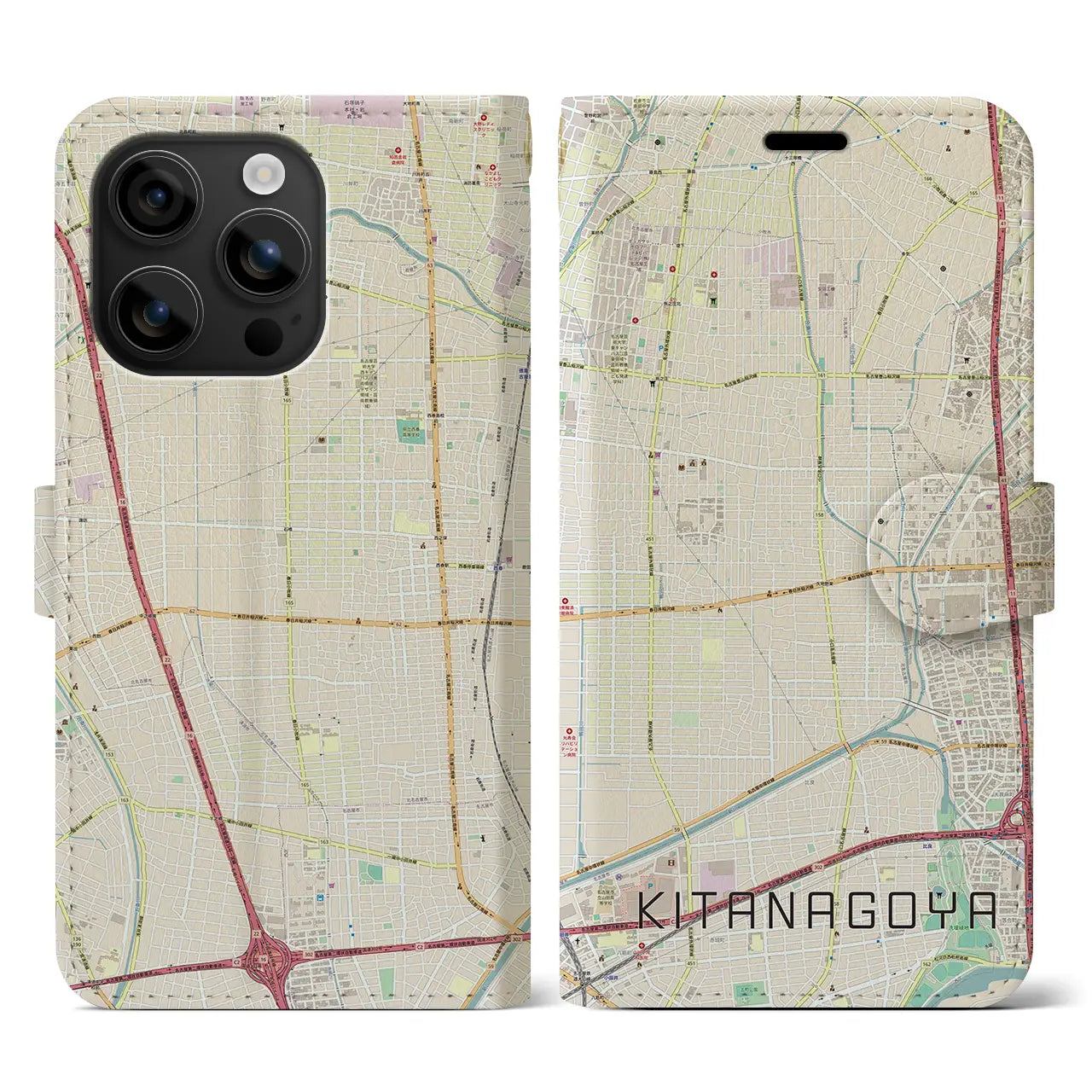 【北名古屋(愛知県)】地図柄iPhoneケース(手帳タイプ)ナチュラル・iPhone 16 用