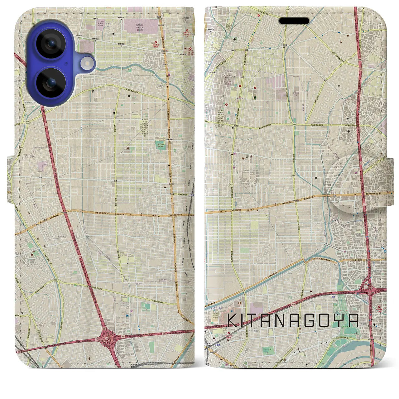 【北名古屋(愛知県)】地図柄iPhoneケース(手帳タイプ)ナチュラル・iPhone 16 Pro Max 用