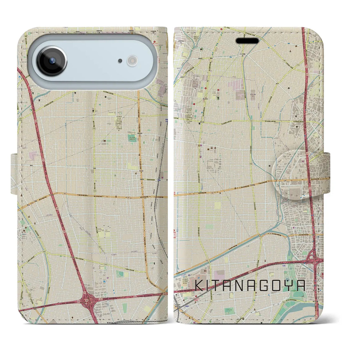 【北名古屋(愛知県)】地図柄iPhoneケース(手帳タイプ)ナチュラル・iPhone 17 Pro Max 用