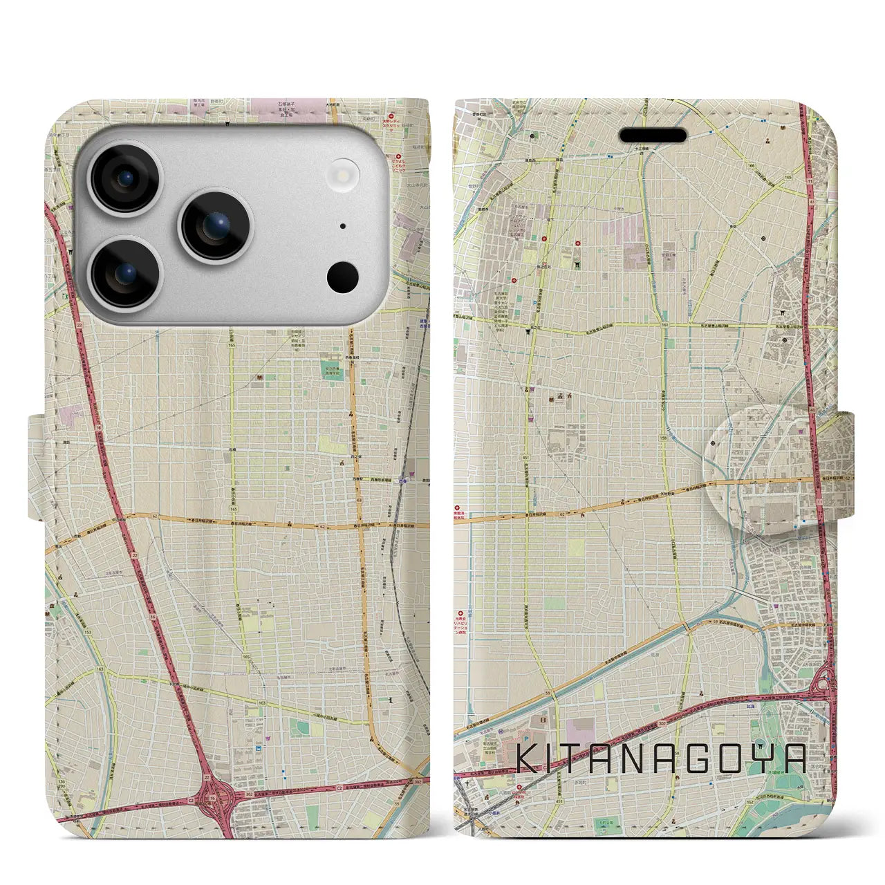 【北名古屋(愛知県)】地図柄iPhoneケース(手帳タイプ)モノトーン・iPhone 17 Pro Max 用