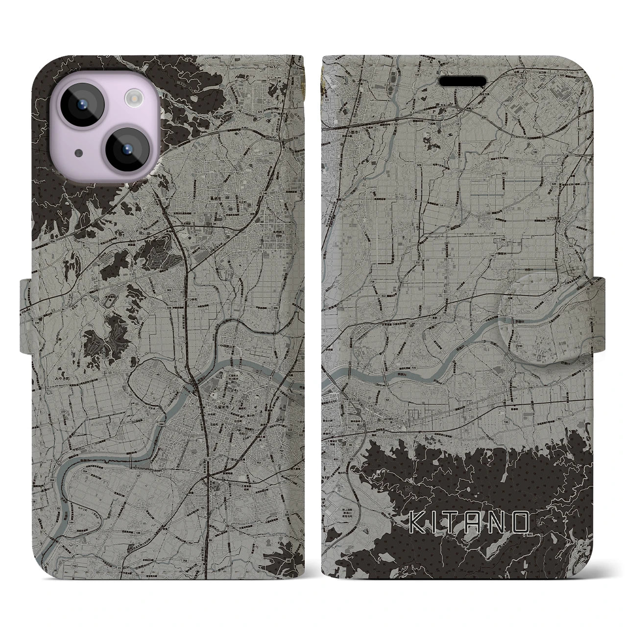 【北野(福岡県)】地図柄iPhoneケース(手帳タイプ)