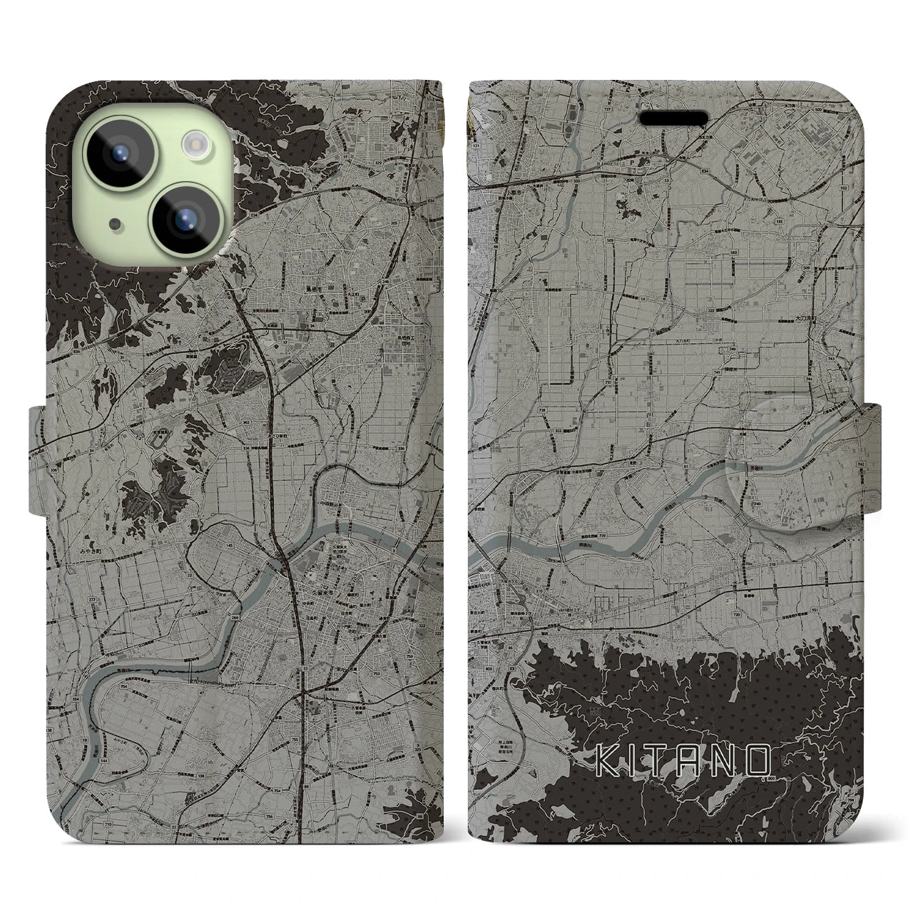 【北野(福岡県)】地図柄iPhoneケース(手帳タイプ)