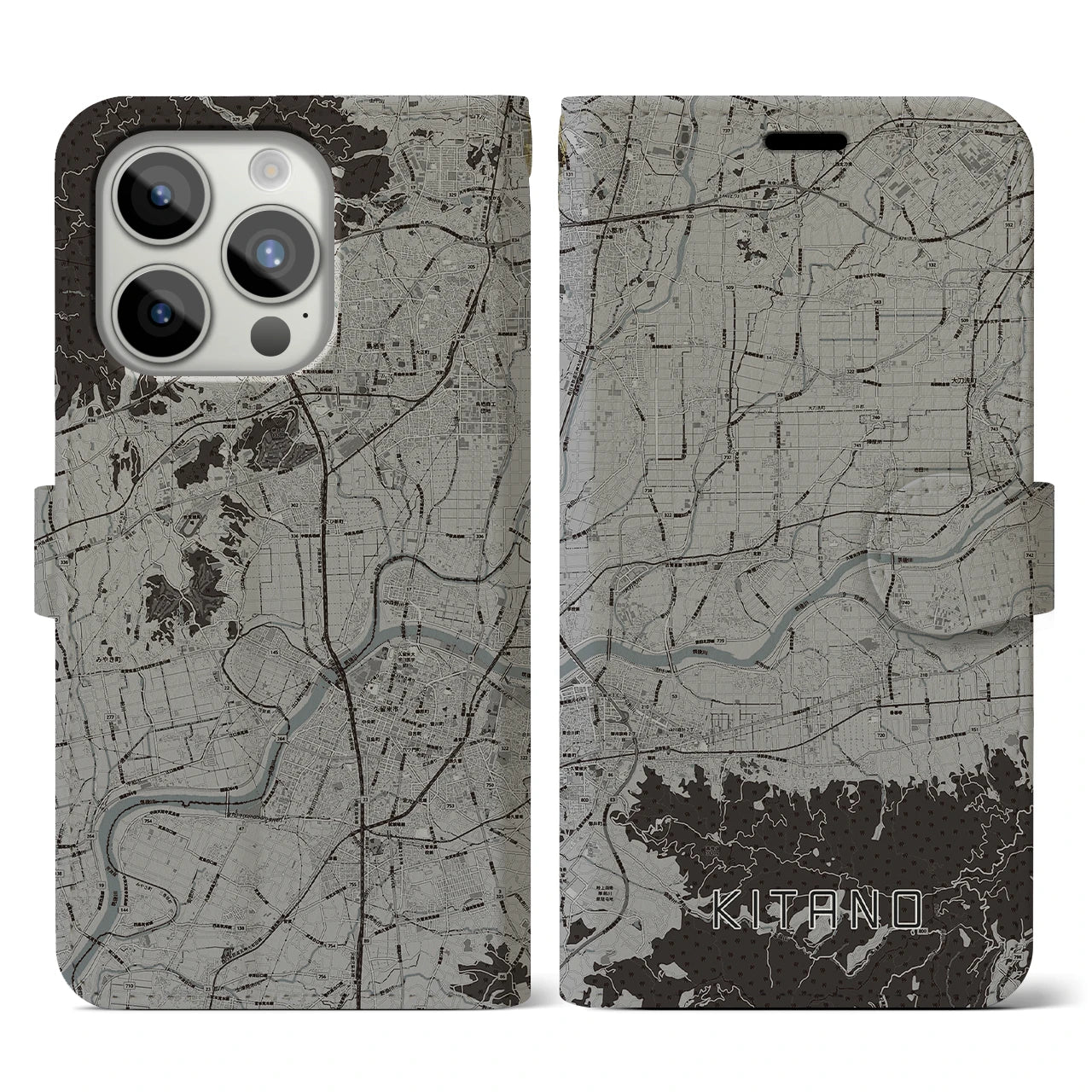 【北野(福岡県)】地図柄iPhoneケース(手帳タイプ)