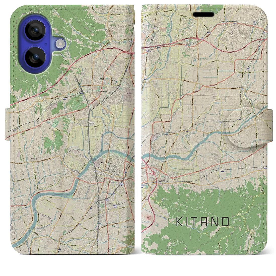 【北野(福岡県)】地図柄iPhoneケース(手帳タイプ)ナチュラル・iPhone 16 Pro Max 用