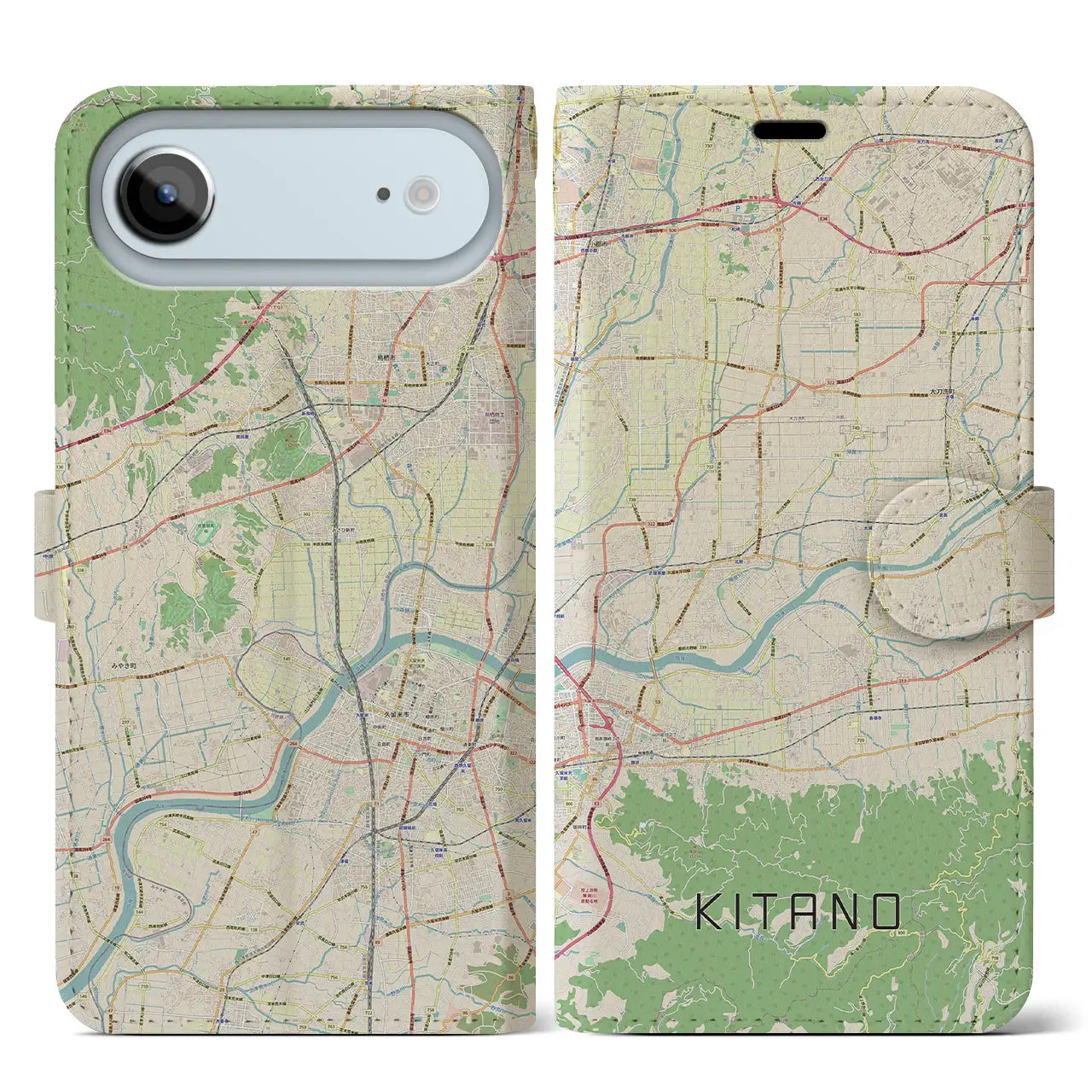 【北野(福岡県)】地図柄iPhoneケース(手帳タイプ)ナチュラル・iPhone 17 Pro Max 用