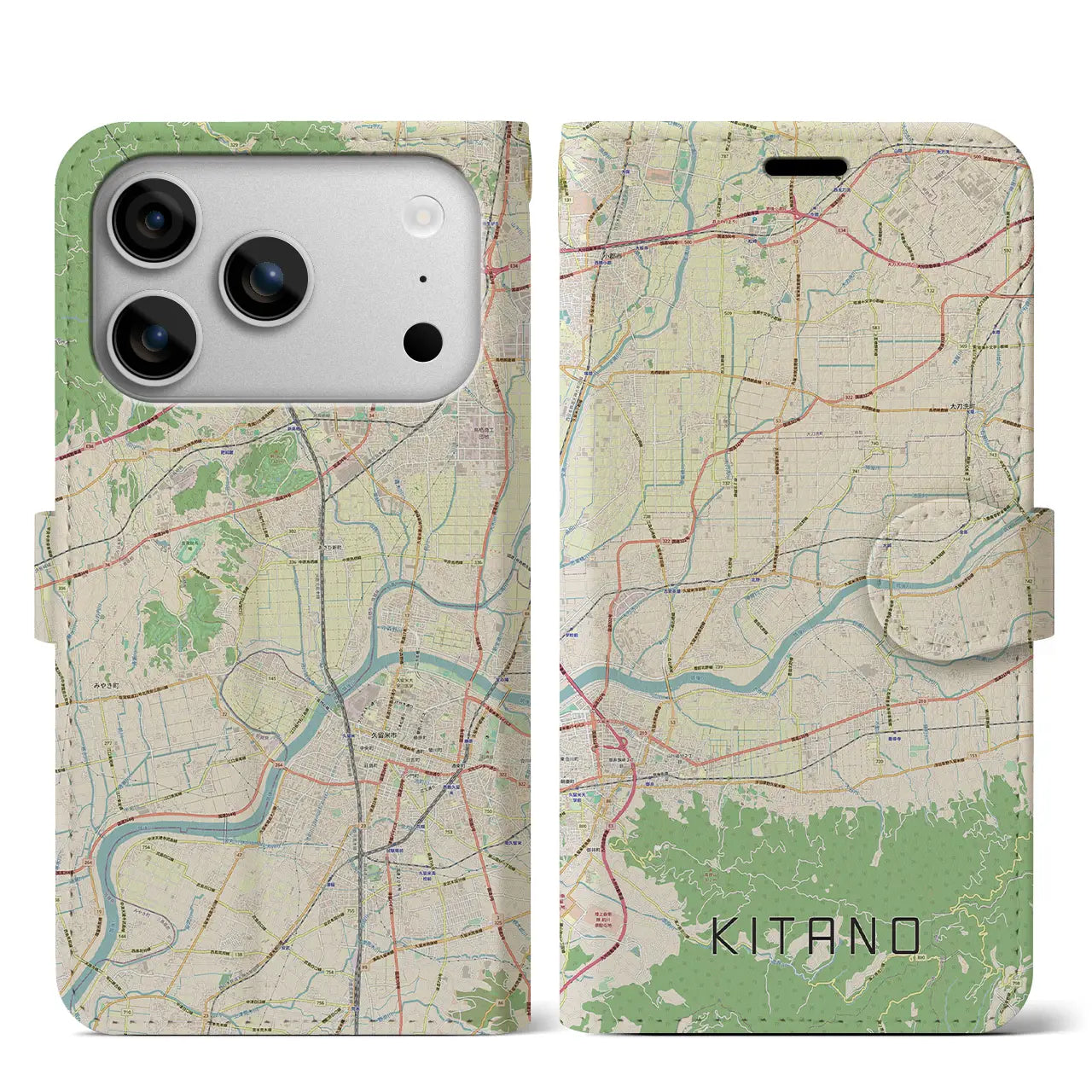 【北野(福岡県)】地図柄iPhoneケース(手帳タイプ)