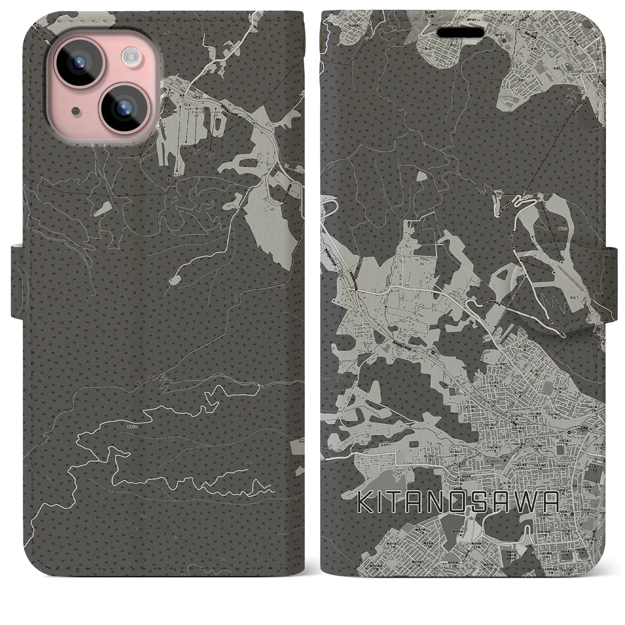 【北の沢(北海道)】地図柄iPhoneケース(手帳タイプ)