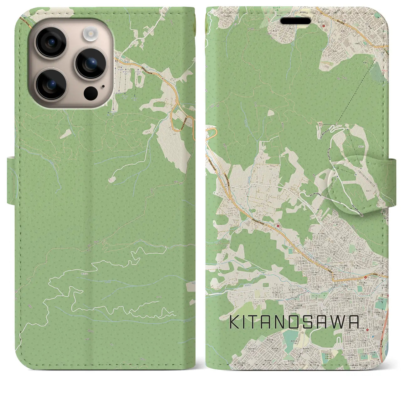 【北の沢(北海道)】地図柄iPhoneケース(手帳タイプ)ナチュラル・iPhone 16 Plus 用