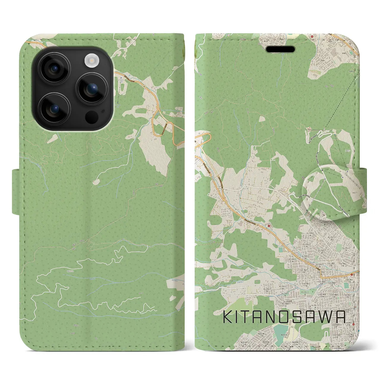 【北の沢(北海道)】地図柄iPhoneケース(手帳タイプ)ナチュラル・iPhone 16 用