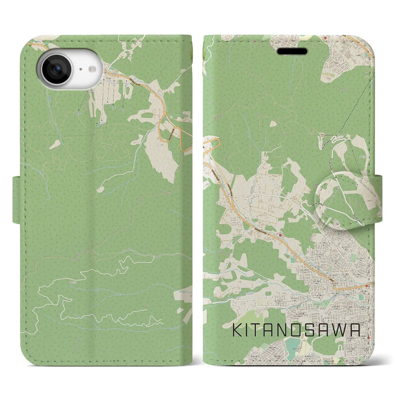 【北の沢(北海道)】地図柄iPhoneケース(手帳タイプ)