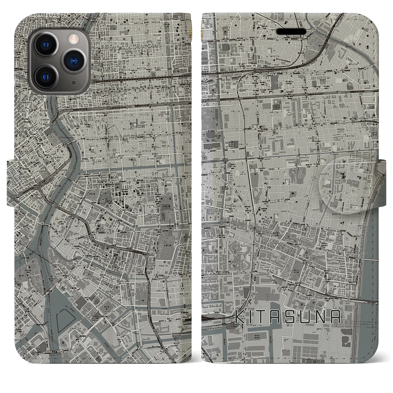 【北砂(東京都)】地図柄iPhoneケース(手帳タイプ)モノトーン・iPhone 11 Pro Max 用