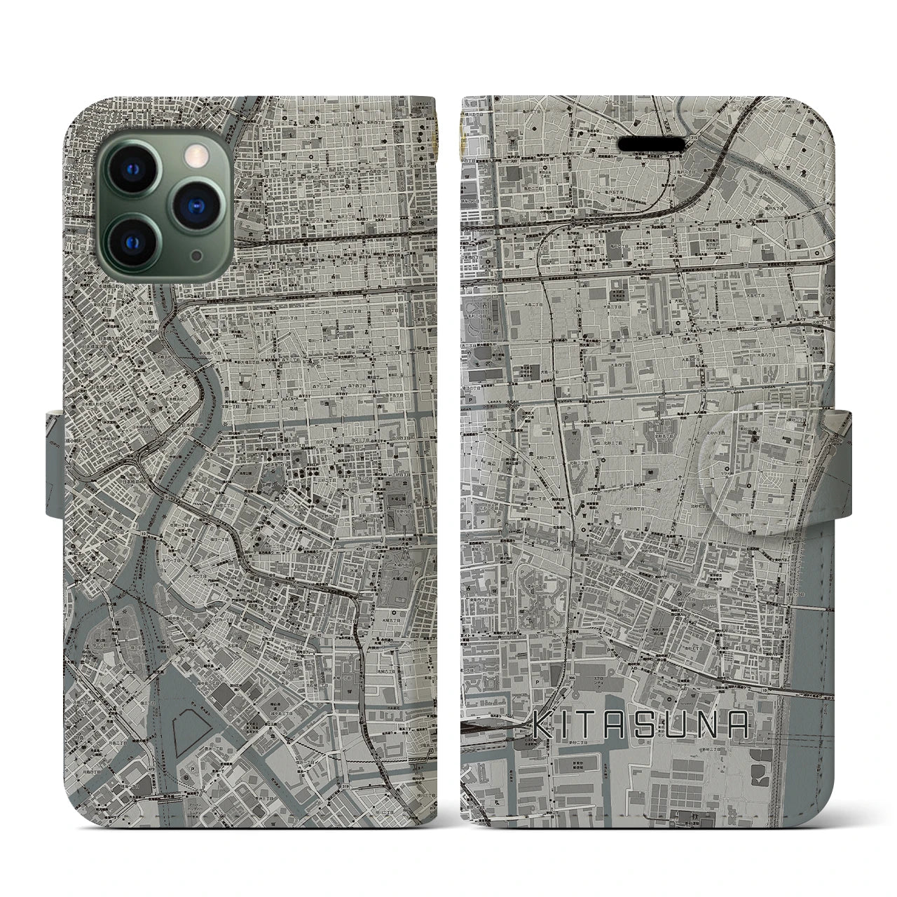 【北砂(東京都)】地図柄iPhoneケース(手帳タイプ)モノトーン・iPhone 11 Pro 用
