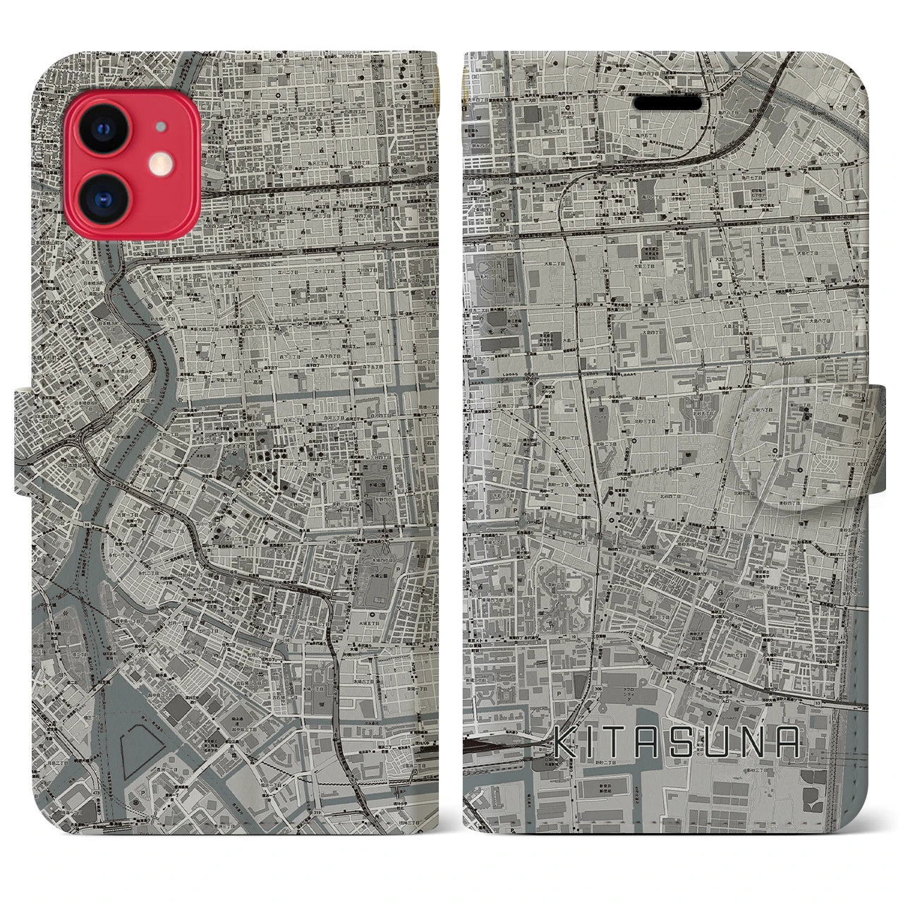 【北砂(東京都)】地図柄iPhoneケース(手帳タイプ)モノトーン・iPhone 11 用