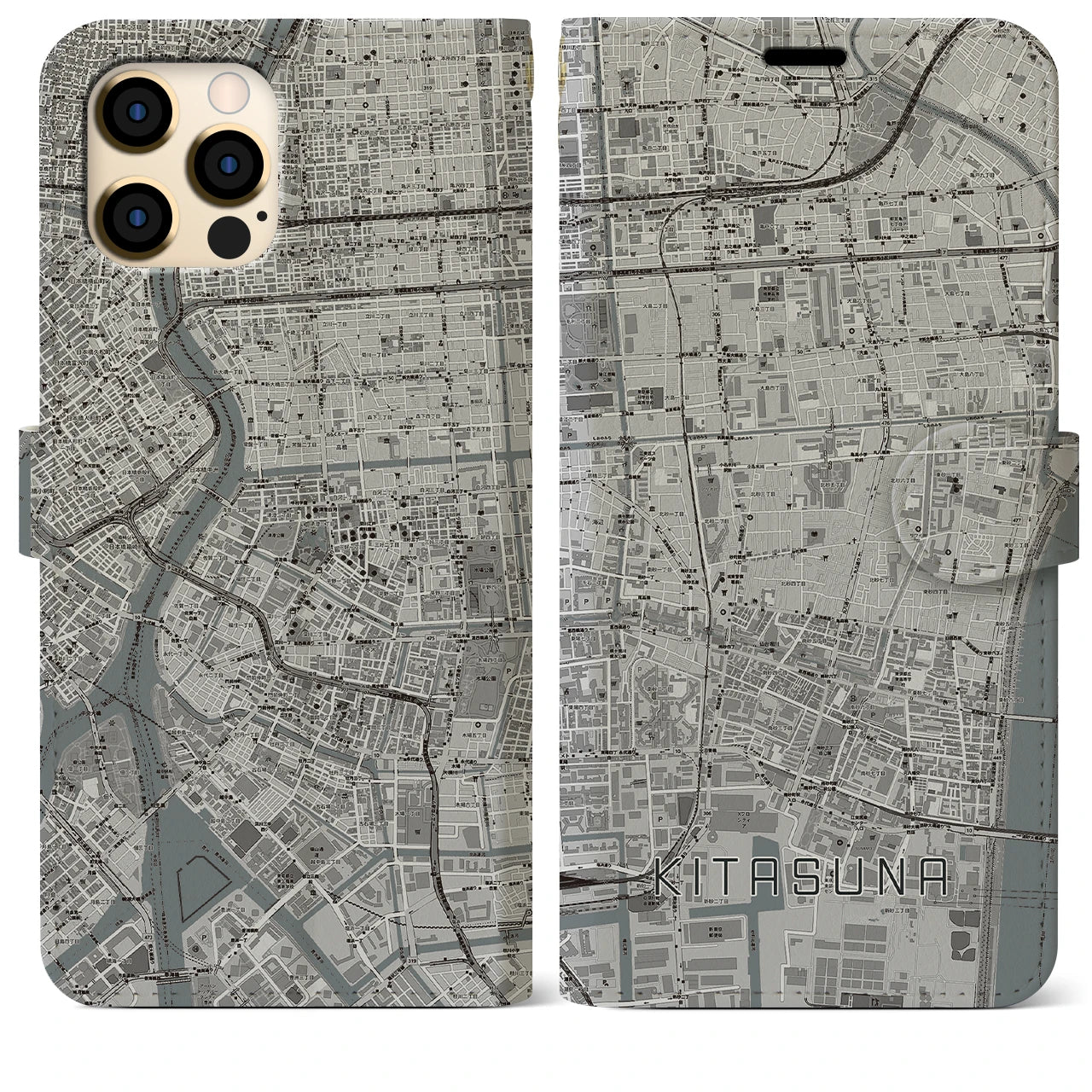 【北砂(東京都)】地図柄iPhoneケース(手帳タイプ)モノトーン・iPhone 12 Pro Max 用