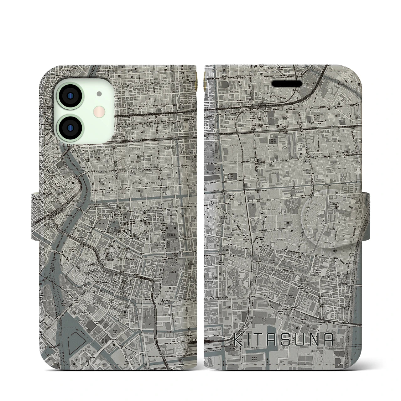 【北砂(東京都)】地図柄iPhoneケース(手帳タイプ)モノトーン・iPhone 12 mini 用