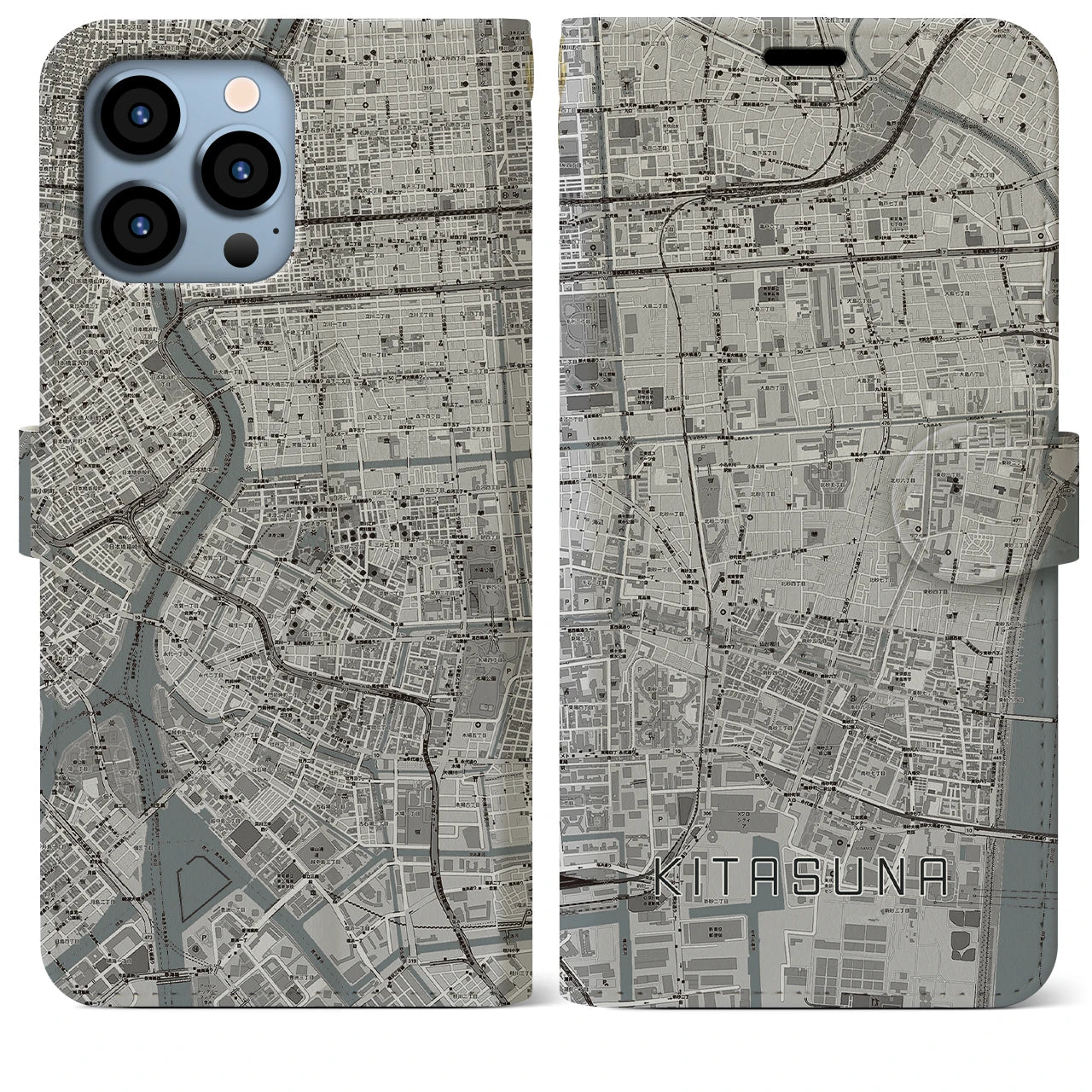 【北砂(東京都)】地図柄iPhoneケース(手帳タイプ)モノトーン・iPhone 13 Pro Max 用