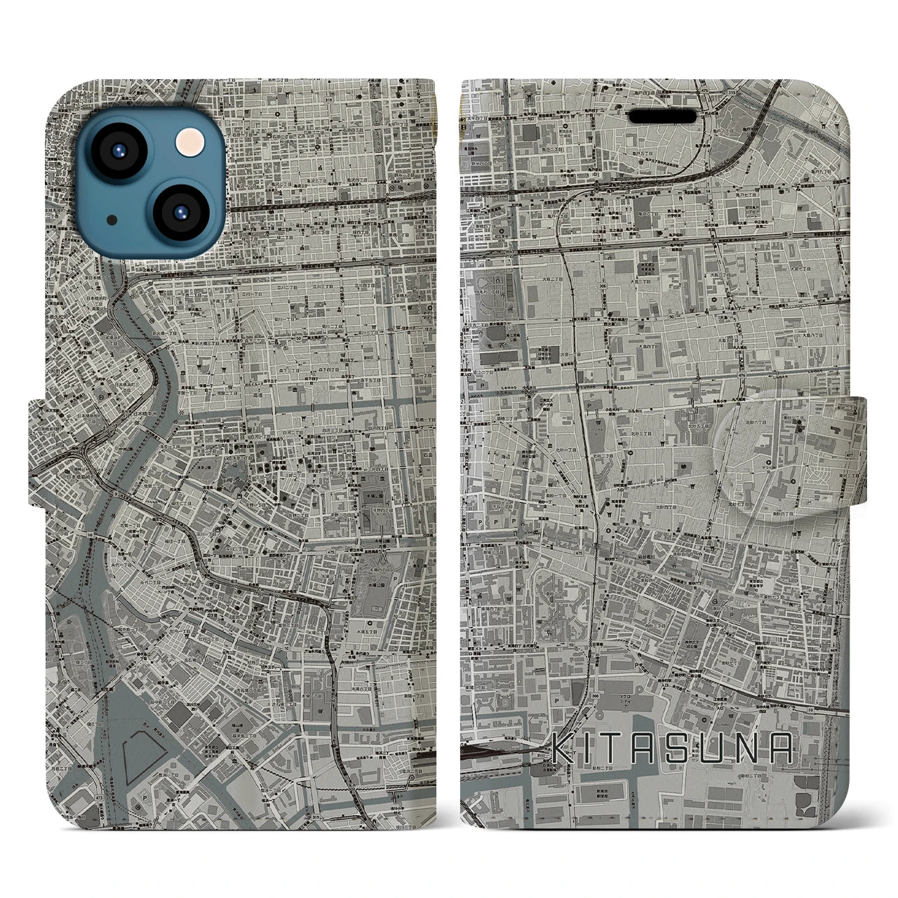 【北砂(東京都)】地図柄iPhoneケース(手帳タイプ)モノトーン・iPhone 13 用
