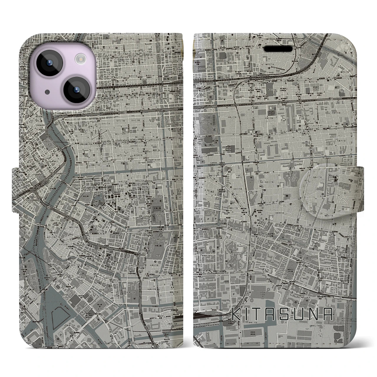 【北砂(東京都)】地図柄iPhoneケース(手帳タイプ)モノトーン・iPhone 14 用