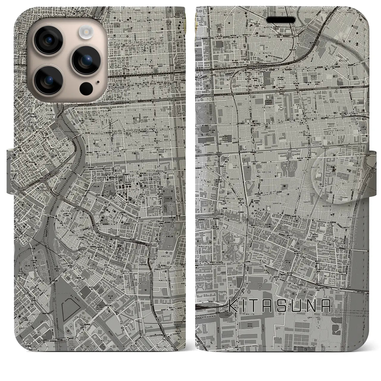 【北砂(東京都)】地図柄iPhoneケース(手帳タイプ)モノトーン・iPhone 16 Plus 用