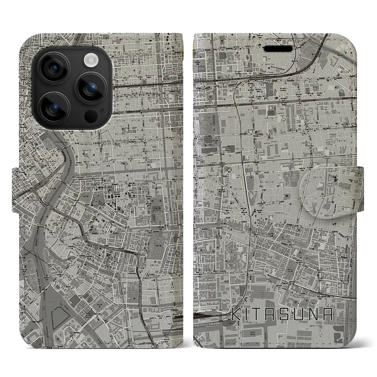 【北砂(東京都)】地図柄iPhoneケース(手帳タイプ)モノトーン・iPhone 16 用