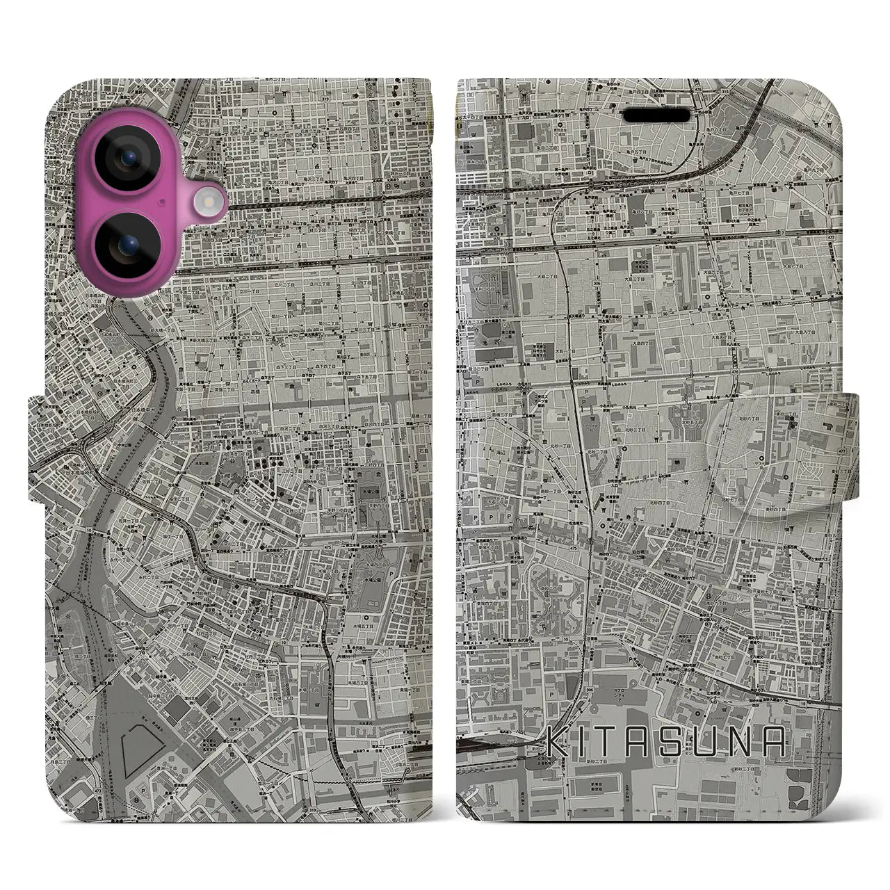 【北砂(東京都)】地図柄iPhoneケース(手帳タイプ)モノトーン・iPhone 16 Pro 用