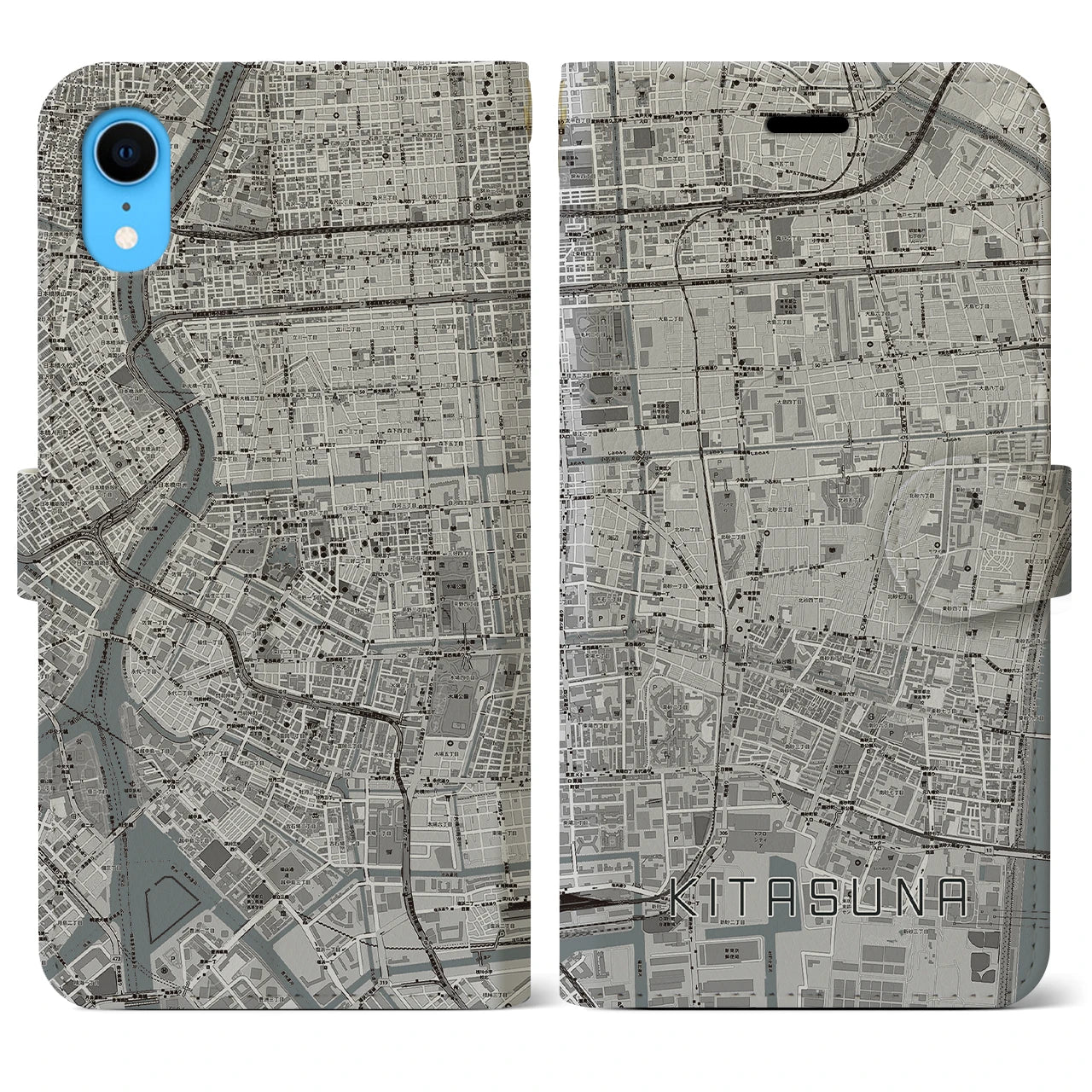 【北砂(東京都)】地図柄iPhoneケース(手帳タイプ)モノトーン・iPhone XR 用