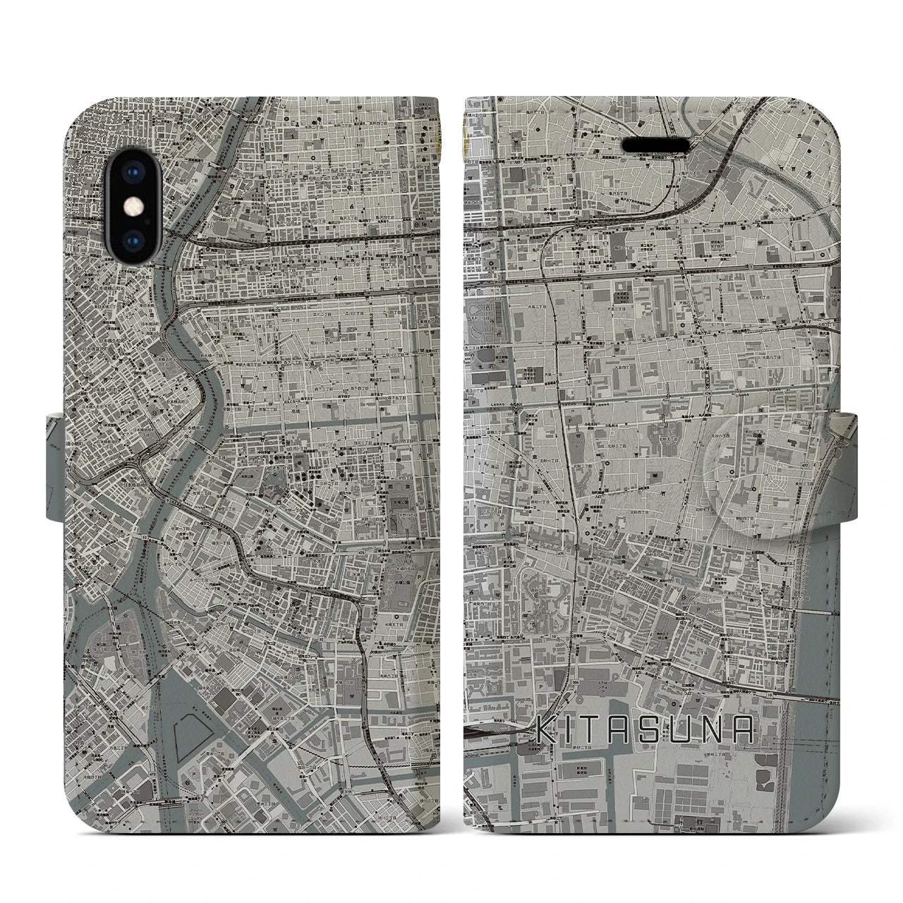 【北砂(東京都)】地図柄iPhoneケース(手帳タイプ)モノトーン・iPhone XS / X 用