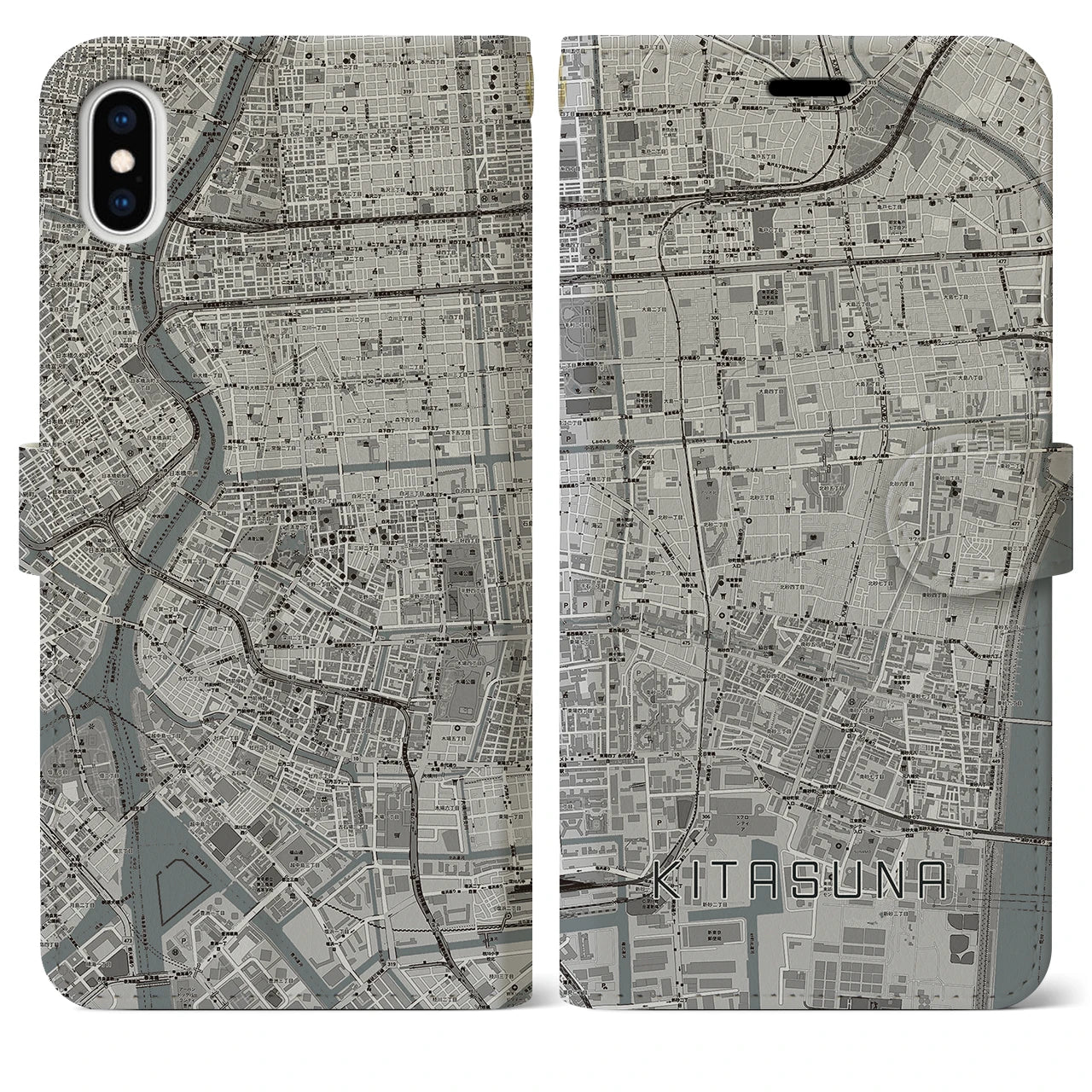 【北砂(東京都)】地図柄iPhoneケース(手帳タイプ)モノトーン・iPhone XS Max 用